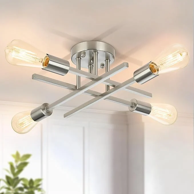 Safe SunRider Industrial 4-Light Semi Flush Mount Ceiling Light Fixture Brushed Responsible