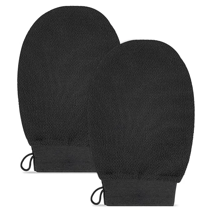Reusable 2 Pack Black Exfoliating Glove – Viscose Fiber Exfoliating Body Scrubber Exclusive
