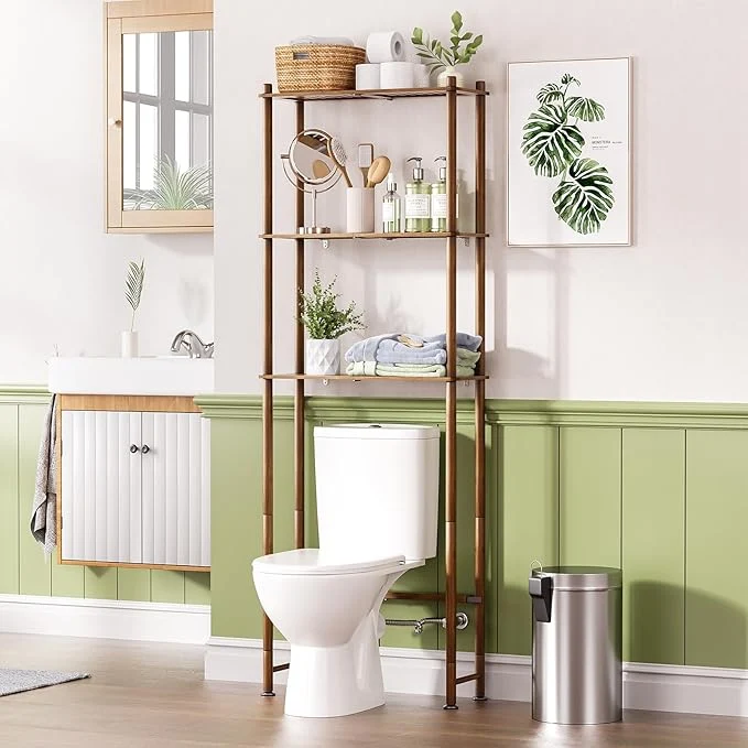 Elite AmazerBath Bamboo Over The Toilet Storage Shelf Over Toilet Bathroom Organizer Minimalist