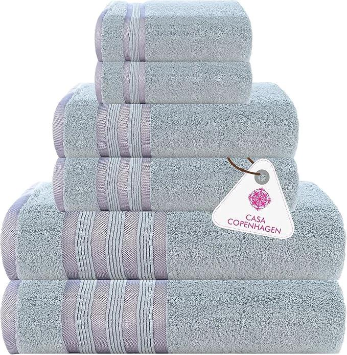 Soft CASA COPENHAGEN Zero Twist 6Pcs Egyptian Cotton Large Designer Towels Gift Healthy