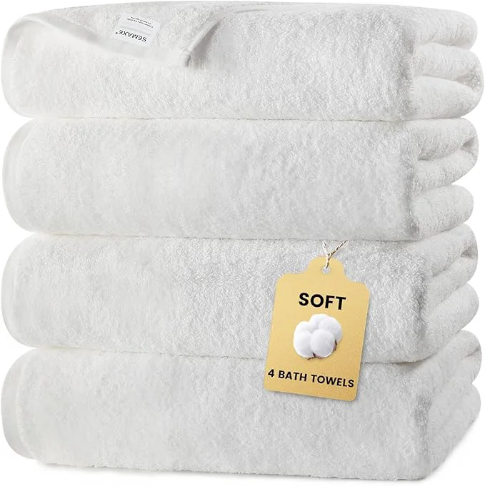 Detailed SEMAXE 4 Piece White Bath Towel Set Dependable