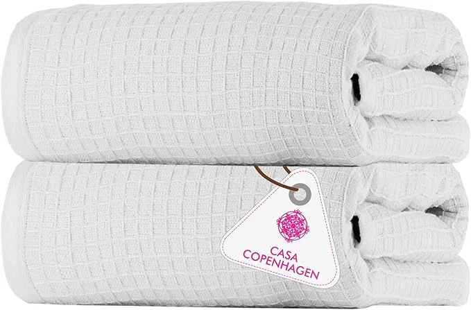 Excellent CASA COPENHAGEN Waffle 2Pcs Egyptian Cotton Large Designer Bathsheet Authentic