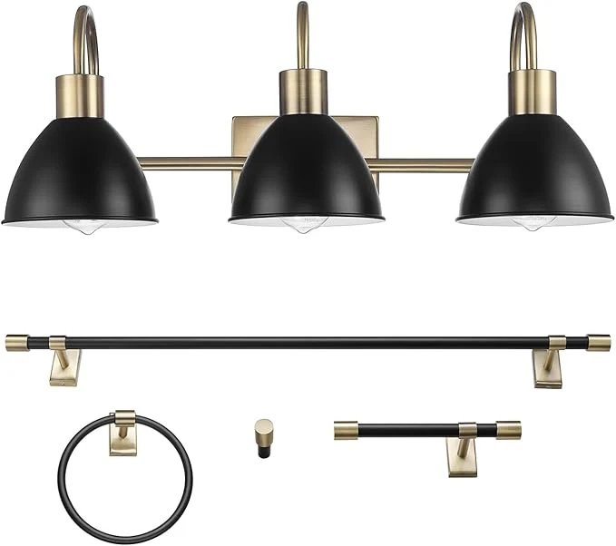 Sophisticated GLOBE Electric 63000058 5-Piece All-in-One Bathroom Accessory Set Brass Black Versatile