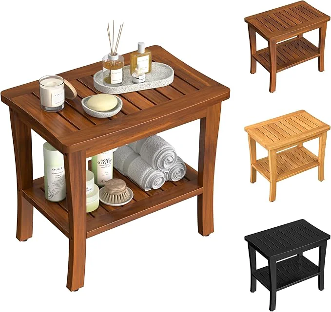 Authentic Large Teak Wood Shower Bench Stool World-Class