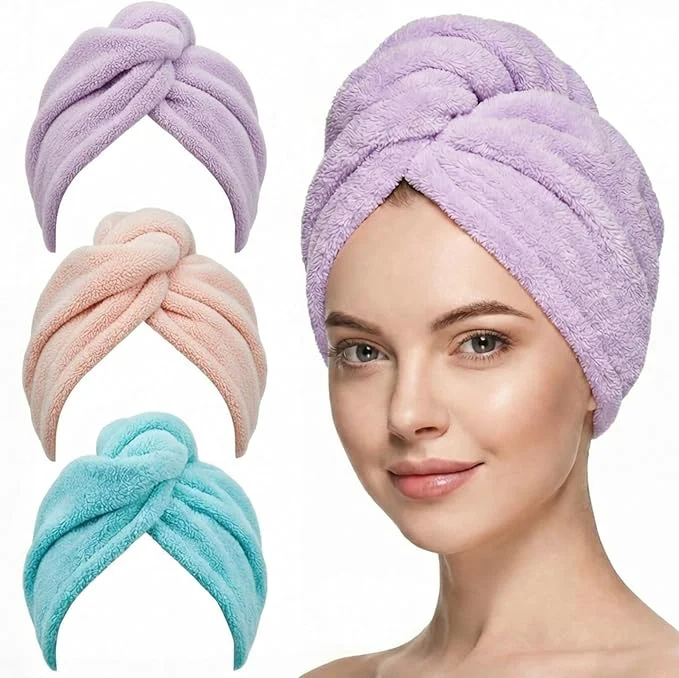 Powerful 3 Pack Microfiber Hair Towel Wrap Sustainable