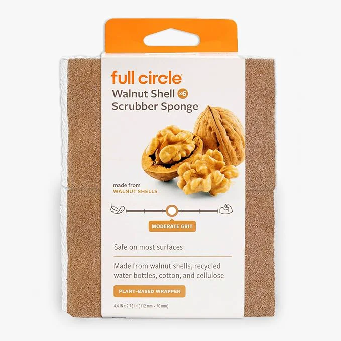 Excellent Full Circle Walnut and Cellulose Scrubber Sponges – Pack of 6 – Powerful Elegant
