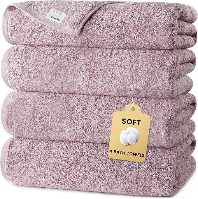 User-Friendly SEMAXE 4 Piece Purple Bath Towel Set Green