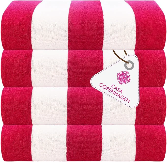 Responsible CASA COPENHAGEN Cabana Towel 4Pcs Rosy Designer Stripe Beach Towels Gift Set Durable