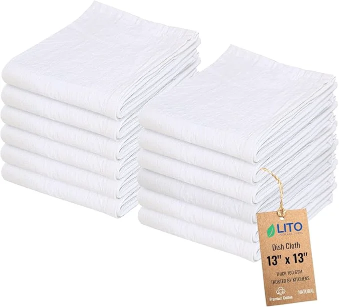 Organic Dish Cloths Cotton Kitchen Wash Cloth Shop Towels Absorbent and Lint Unique