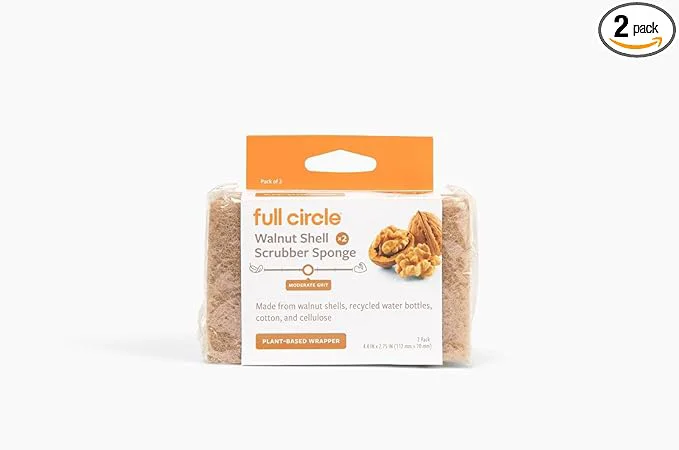 High-Grade Full Circle Walnut Scrubber Sponges Plant-Based Recycled Kitchen Sponges Efficient