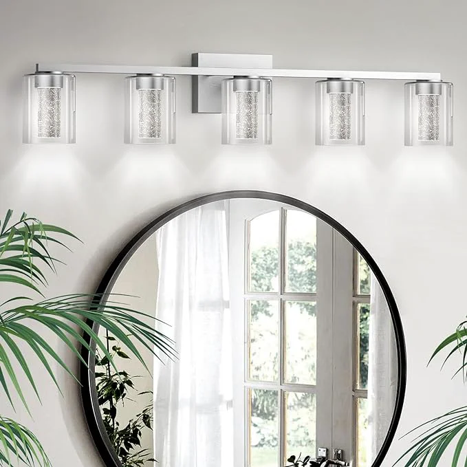 Pure LED Modern Bathroom Light Fixtures Over Mirror 5-Light Brushed Nickel Vanity Responsible