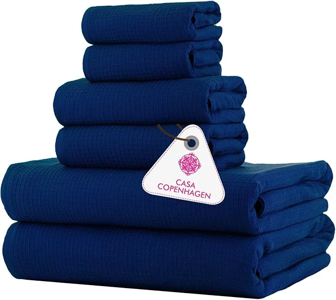 Fast CASA COPENHAGEN Waffle 6Pcs Egyptian Cotton Large Designer Towels Gift Clean