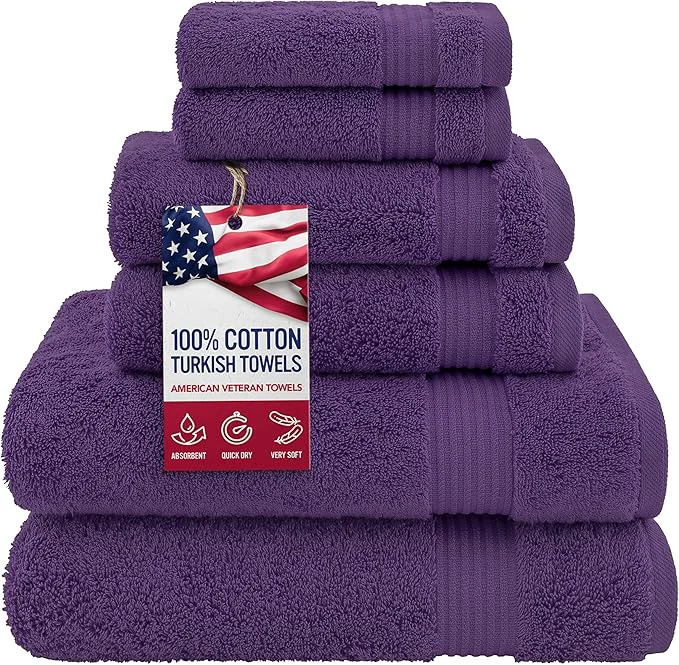 Secure American Veteran Towel Cotton Turkish 6 Piece Towel Set Luxury Towels Responsible