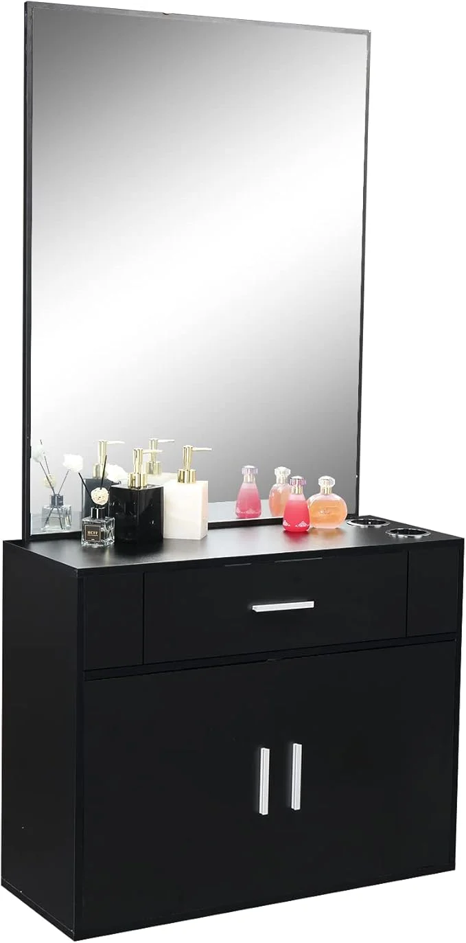 Elite Modern Styling Station for Hair Stylist Wooden Hair Salon Station Storage Stylish