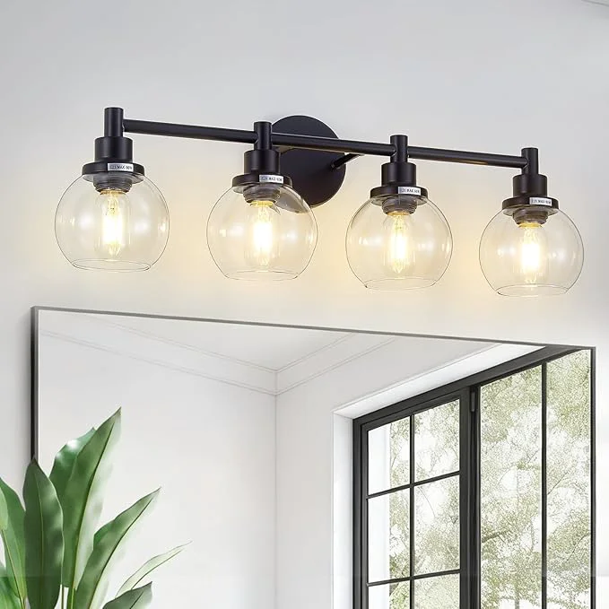 Clean 4-Light Bathroom Light Fixture Black Vanity Lights Over Mirror Modern Wall Unique