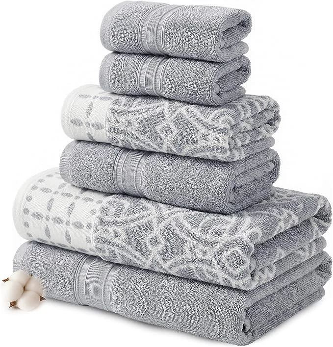 Contemporary Modern Threads Monroe 6-Piece Cotton Towel Set – Reversible Yarn Dyed Specialty