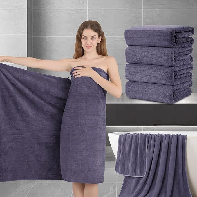 Fine Extra Large Bath Sheet Set of 4 Ultra Soft Fluffy Towel 35 x 70 Oversized Detailed