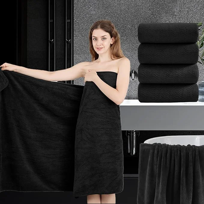 Trusted 4 Piece Extra Large Bath Towel 35 x70 Oversized Bath Sheet Black Bath Towel Set Sophisticated