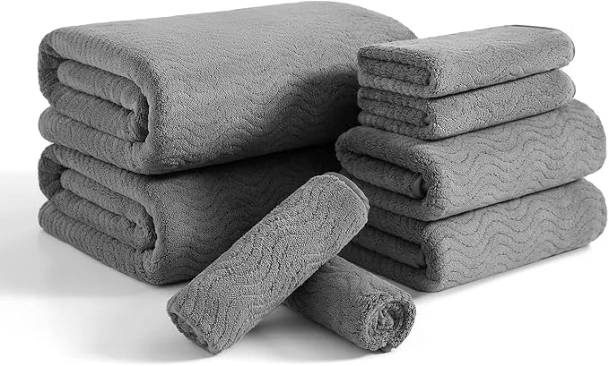 Refined 8 Piece Bath Towel Set Grey 2 Oversized Large Bath Sheet 2 Hand Towels Flexible