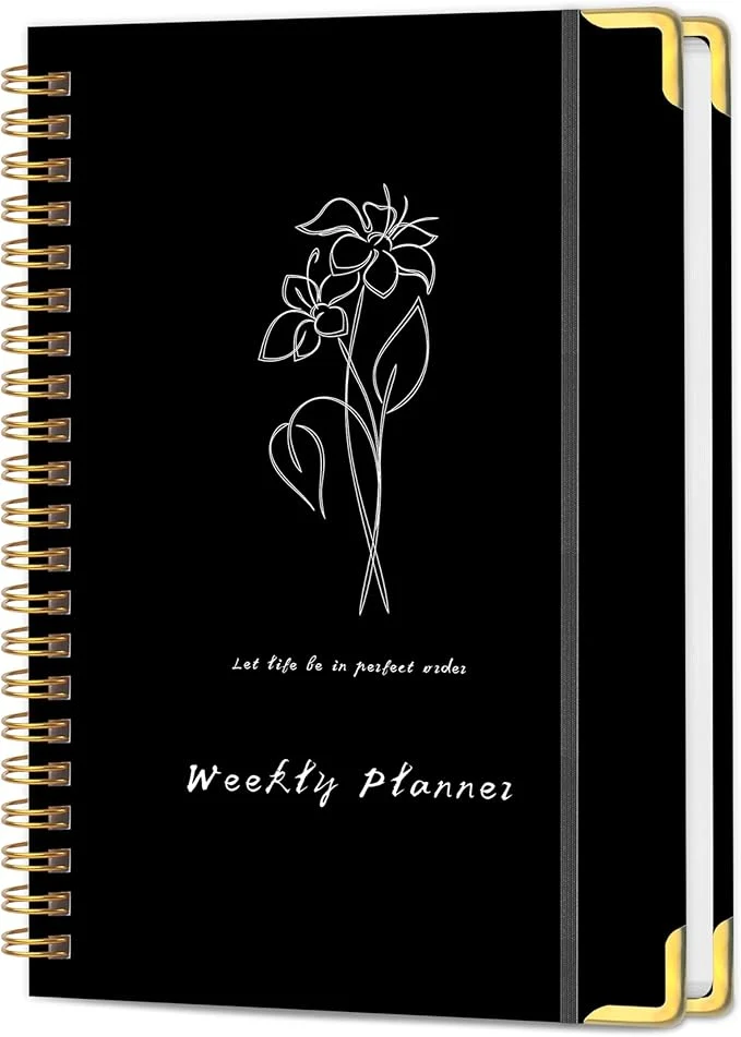Functional Undated Weekly Planner with Metal Corner Hardcover Notebook A5 Size Journal Reusable