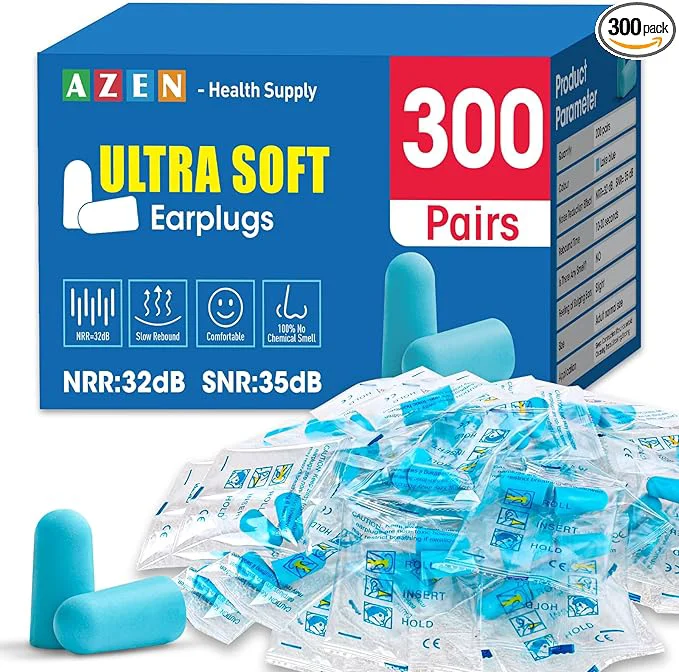 Practical AZEN 300 Pairs Ear Plugs NRR 32dB Soft Foam Ear Plugs Flexible
