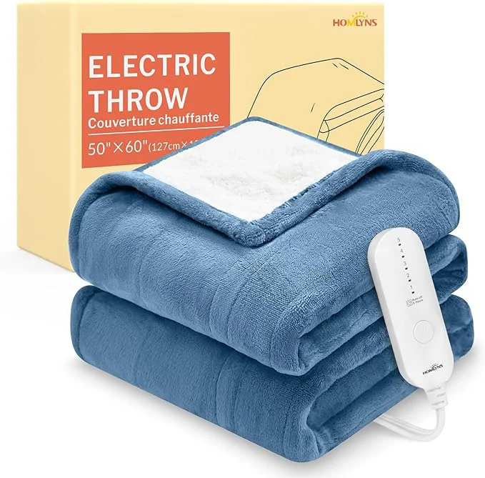 High-Grade HOMLYNS LuxeHeat Heated Blanket Electric Blanket Soft Flannel Sherpa Heated Quality
