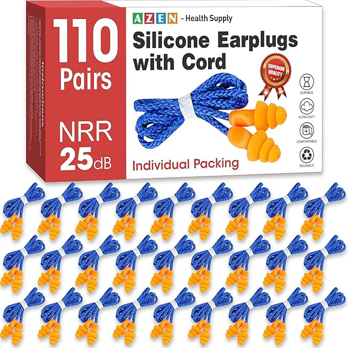 Premium Material AZEN 110 Pairs Silicone Ear Plugs Reusable Earplugs Breathable
