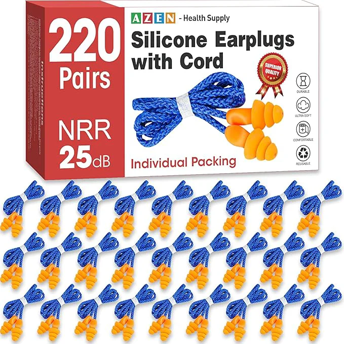 World-Class AZEN 220 Pairs Silicone Ear Plugs Reusable Earplugs Smooth