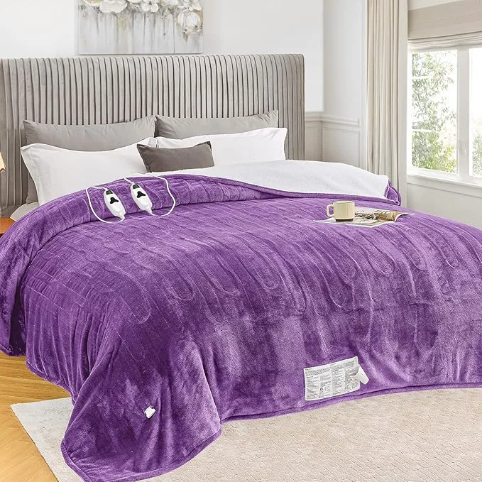 Trendy greenoak Heated Blanket Electric King Size 100 X90 Dual Control Heating Safe