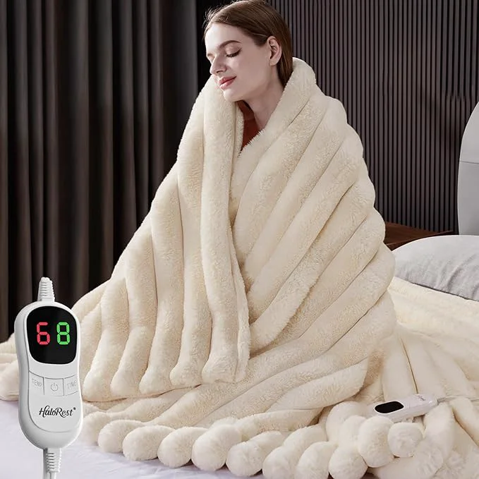 Trusted Heated Blanket Full Size Faux Fur Cozy Heating Blanket Natural