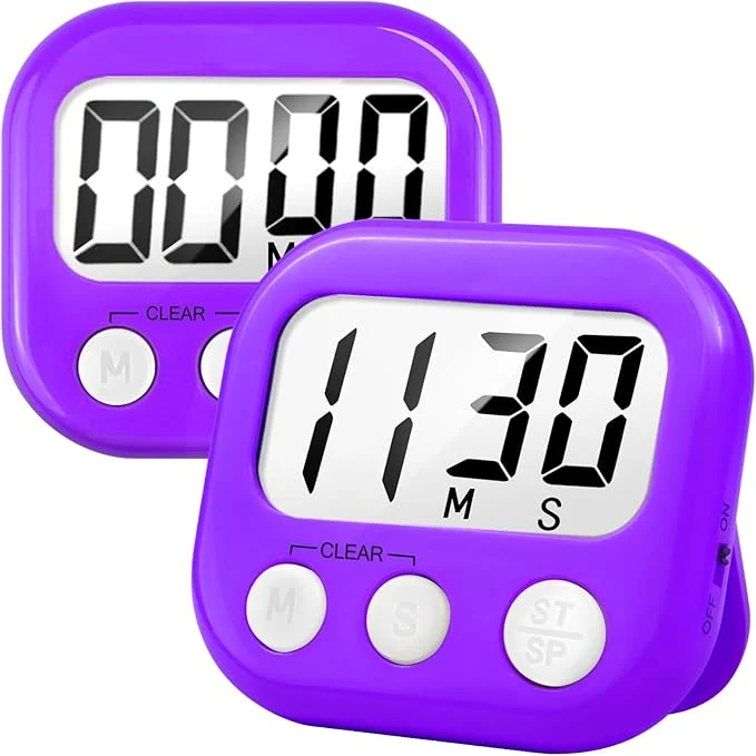 Soft 2 Pack Digital Kitchen Timer for Cooking Big Digits Loud Alarm Magnetic Backing Versatile