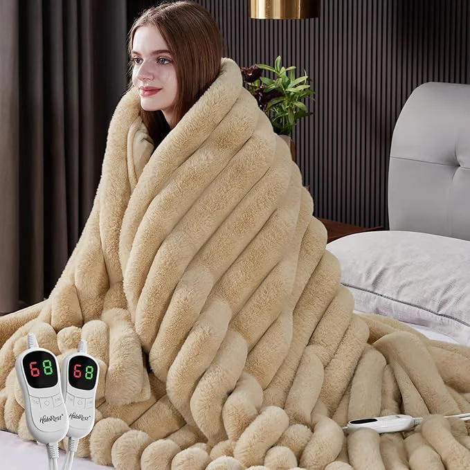 Enhanced Heated Blanket Queen Size Faux Fur Cozy Heating Blanket Traditional