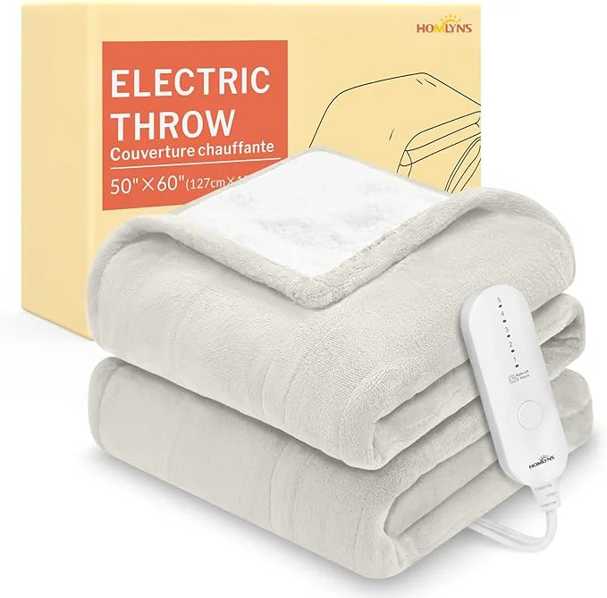 Innovative HOMLYNS LuxeHeat Heated Blanket Electric Blanket Soft Flannel Sherpa Heated Next-Generation