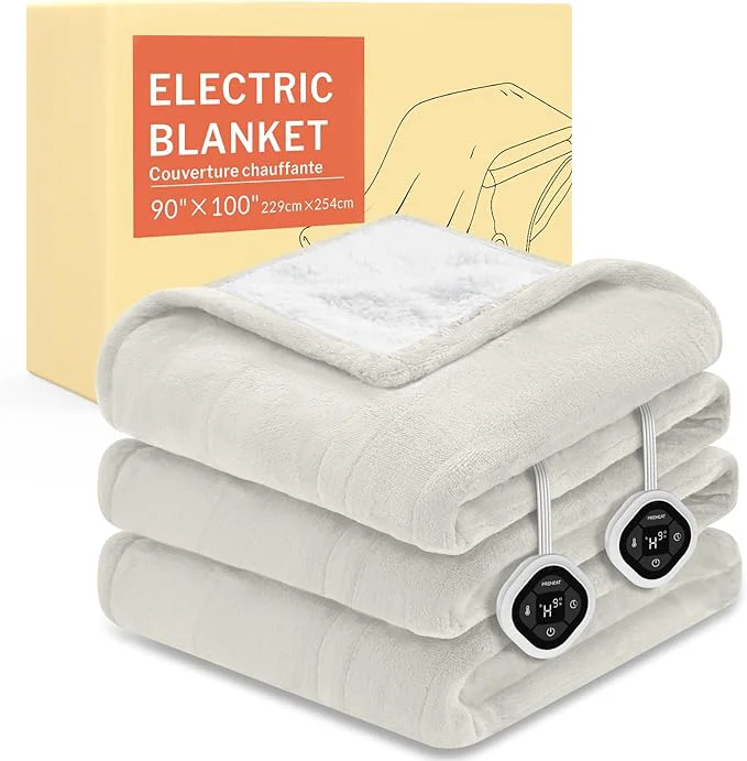 Luxury HOMLYNS LuxeHeat Heated Blanket Electric Blanket King Size Soft Flannel Sherpa Certified