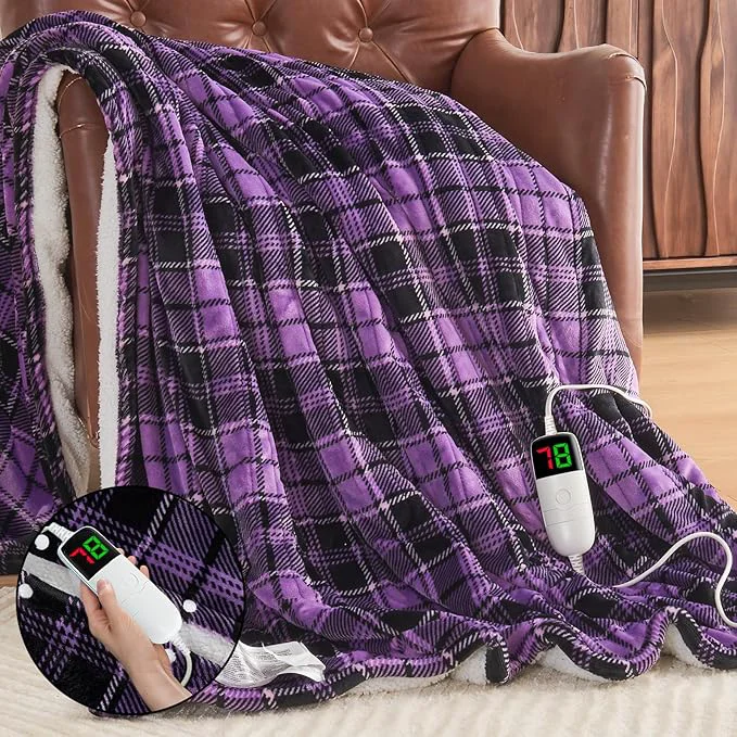 Functional Purple Heated Blanket Electric Throw 50X60 Heating Throw First-Class