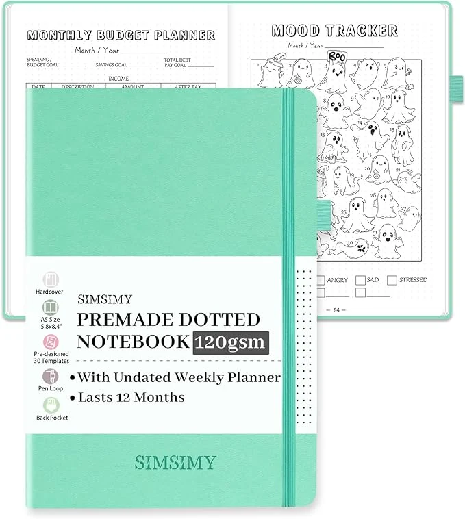 Detailed Premade Bullet Dotted Journal Notebook Pre-made Dot Grid Journaling Crafted