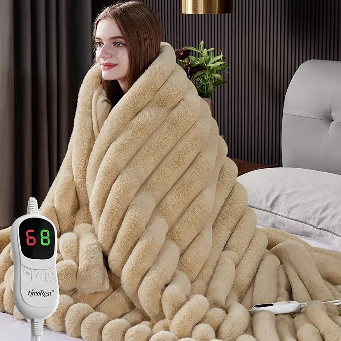 Convenient Heated Blanket Twin Size Faux Fur Cozy Heating Blanket Casual