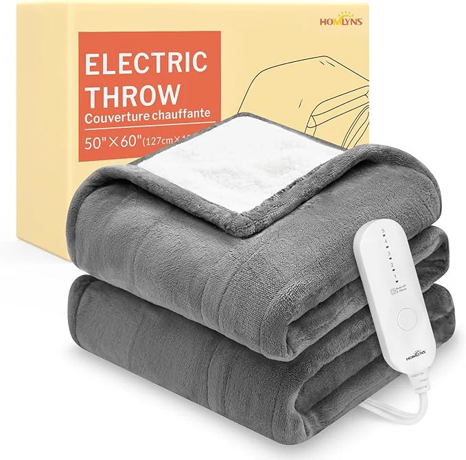 Comfortable HOMLYNS LuxeHeat Heated Blanket Electric Blanket Soft Flannel Sherpa Heated Smart
