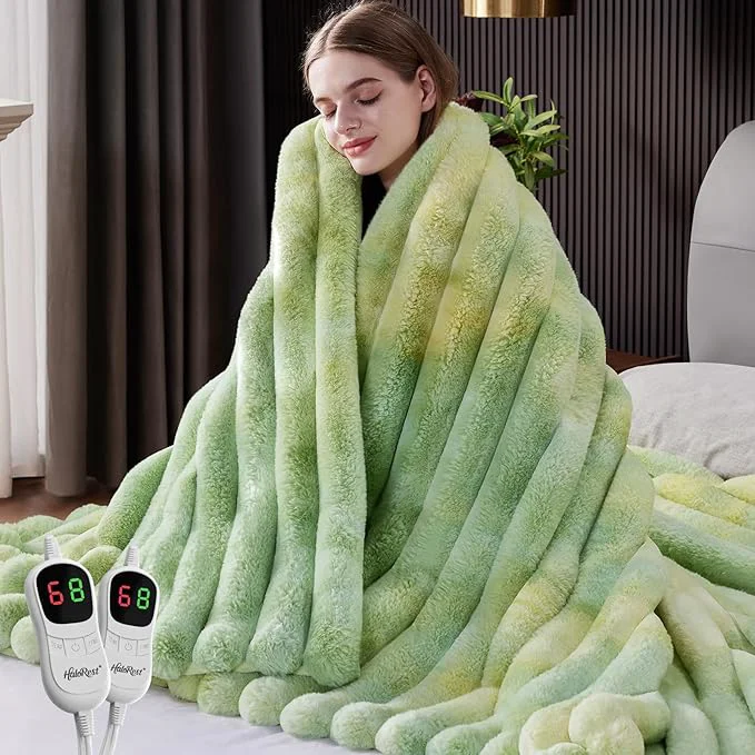 Sustainable Heated Throw Blanket Faux Fur Cozy Heating Blanket Natural