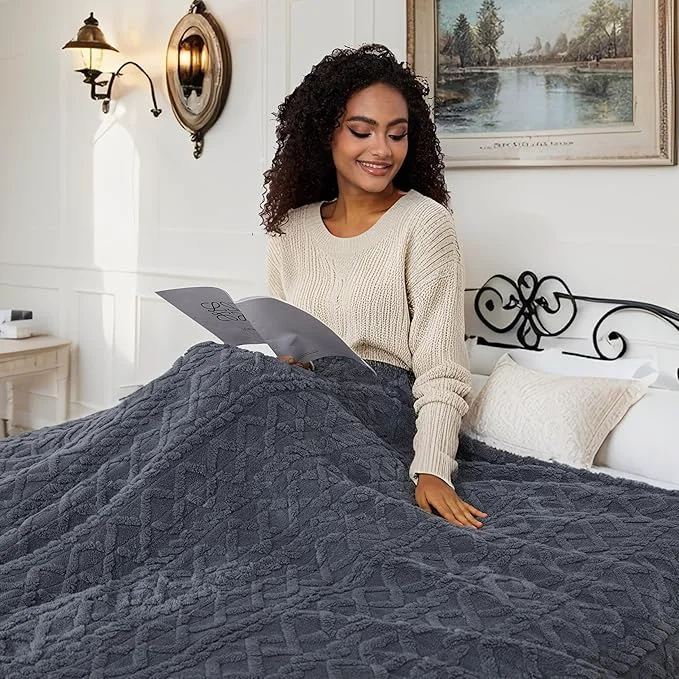Powerful Electric Heated Blanket Throw Size 50 x60 Ultra Soft Sherpa Fleece 5 Heat Genuine