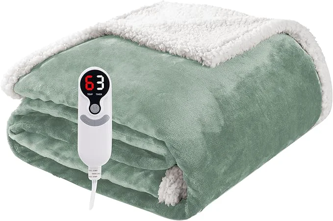 Organic Electric Heated Blanket Throw Size 50 x60 Soft Flannel Easy-to-Use