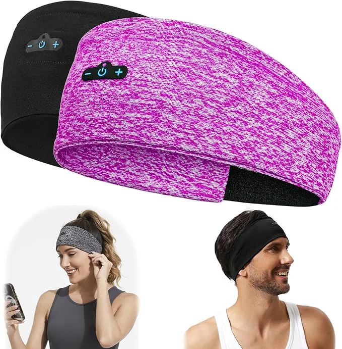 Reusable BORAYDA 2-Pack Bluetooth Headband 18 Hours Play Time HD Stereo Built-in Smart