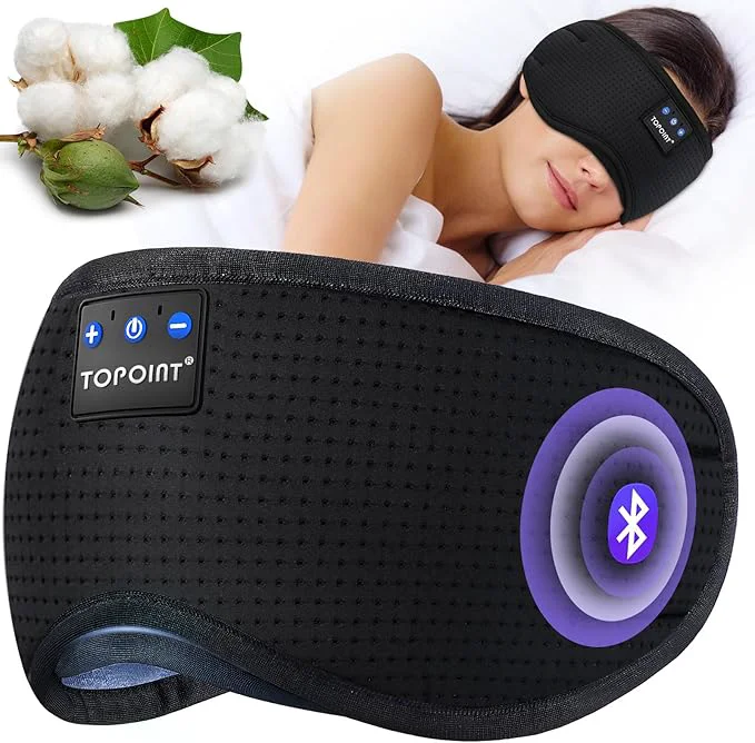 Long-Lasting TOPOINT Sleep Mask Headphones Bluetooth Wireless 5.4 Breathable Cotton Eye Mask Crafted