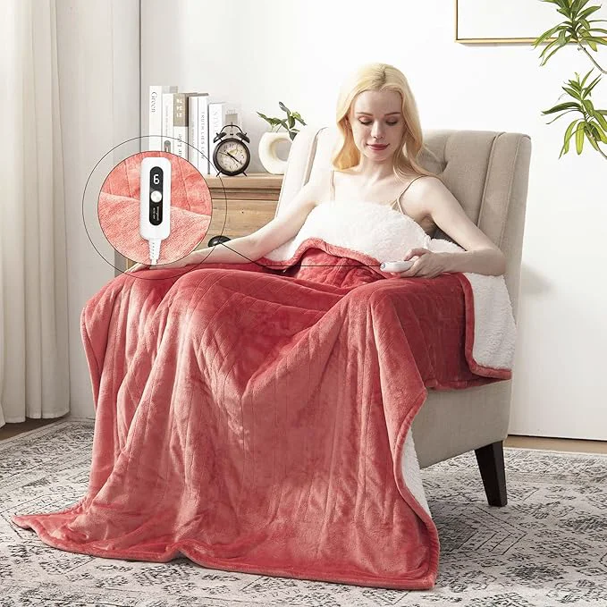 Next-Generation SNUGSUN Electric Heating Blanket Throw Size Soft and Cozy 6 Heating Levels Artisan
