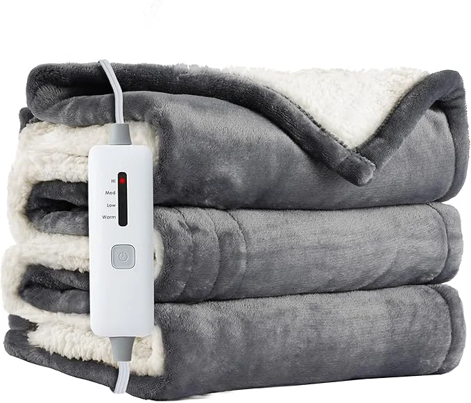 Eco-Friendly Electric Heated Blanket Throw 50 x60 Soft Flannel Sherpa Heating Throw Lightweight