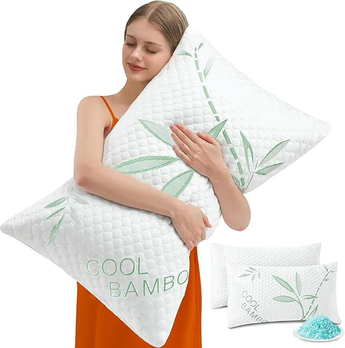 Secure Cooling Pillows Shredded Memory Foam Pillows Standard Size Set of 2 Adjustable Crafted
