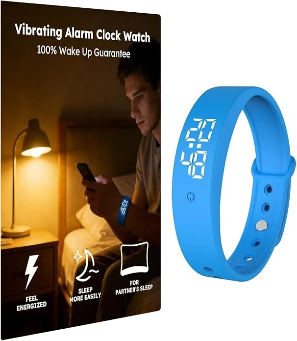 Certified Vibrating Alarm Clock Watch for Heavy Sleepers Silent Wake Up Bracelet Smart Easy-to-Use