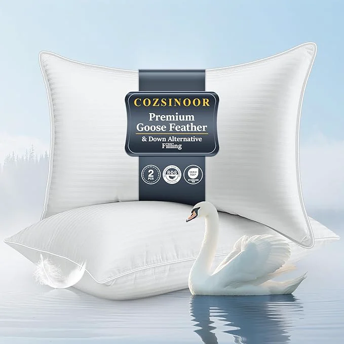 Dependable COZSINOOR Goose Feather Pillows Queen Size Traditional