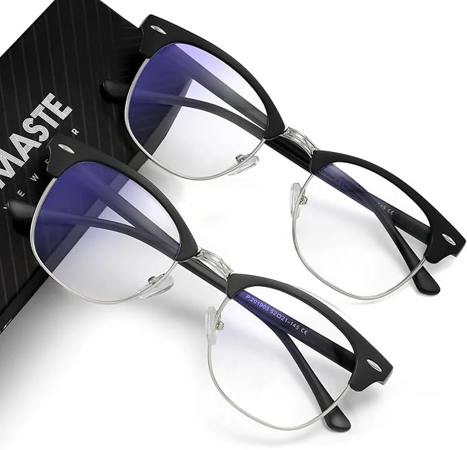 Enhanced Blue Light Blocking Glasses Vintage Half Frame UV Clear Lens Anti Eyestrain Functional