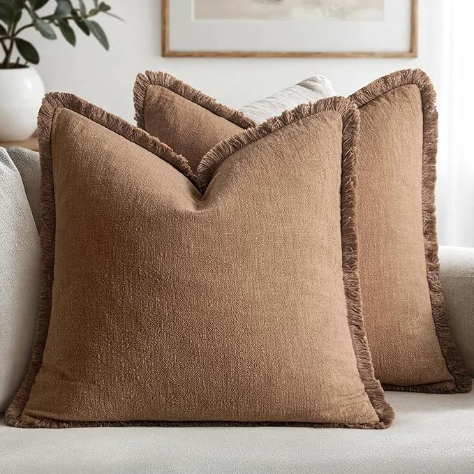 Exceptional MIULEE Decorative Throw Pillow Covers Neutral Linen Fringe Throw Pillows Euro Solid